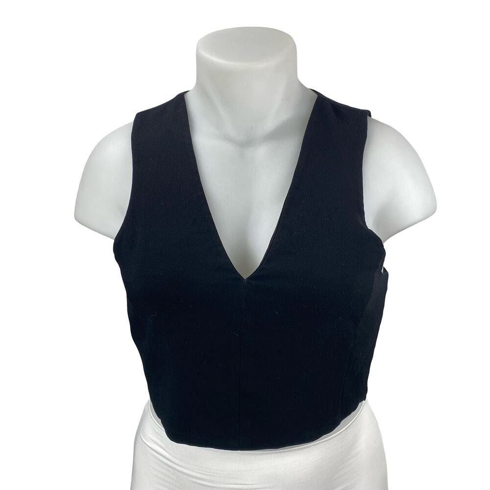 Aritzia Wilfred Dauphine Women's Black Deep V Neck Sleeveless Crop Tank Top Sz L